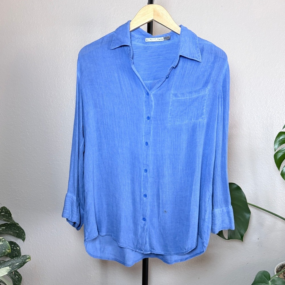 Alice + Olivia Blue Viscose Button Down Long Sleeve Shirt Large C612619700